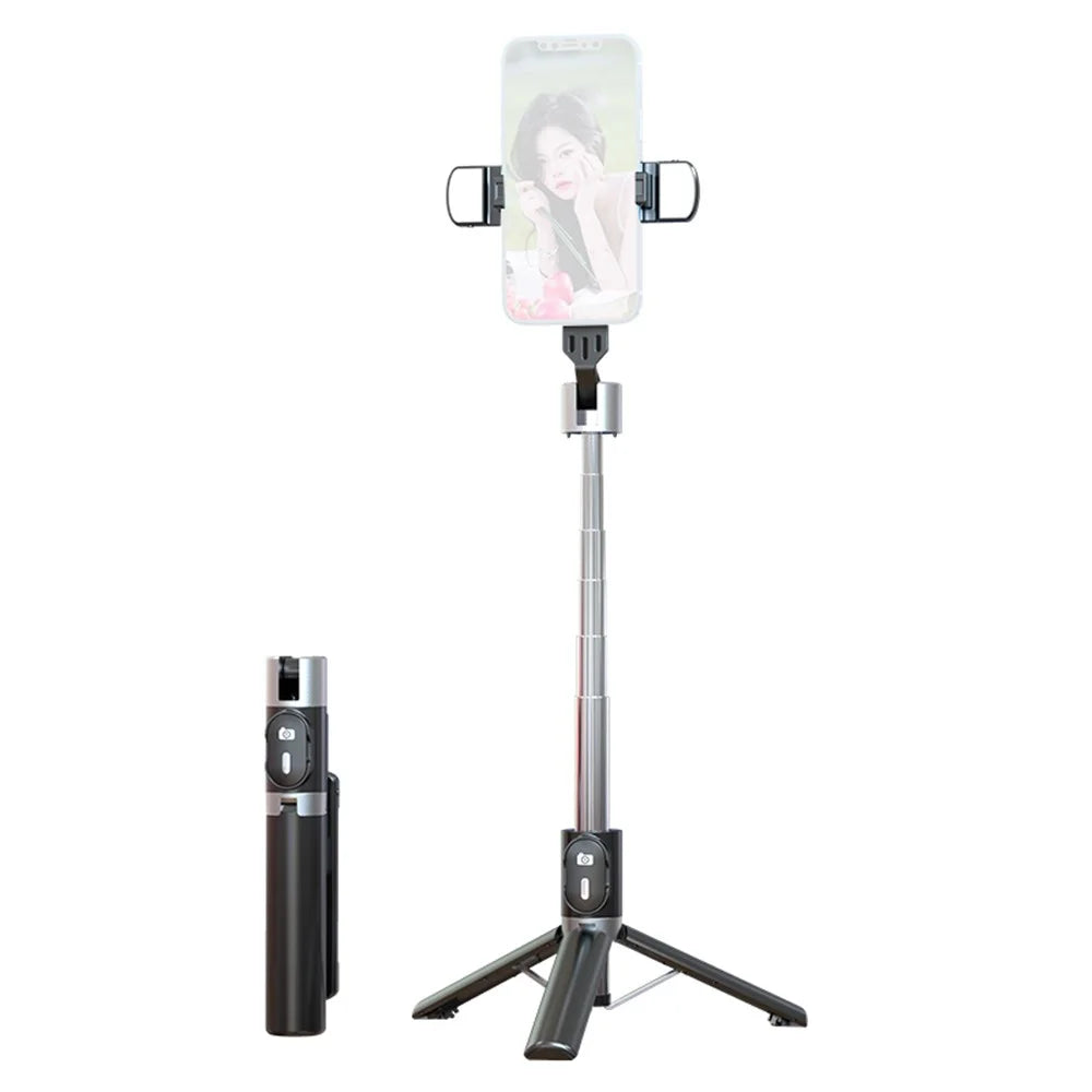P60PRO Extendable Selfie Stick with Dual Fill Lights and Wireless Bluetooth-compatible Remote Control Portable 1.1m Tripod Stand- Black - 1