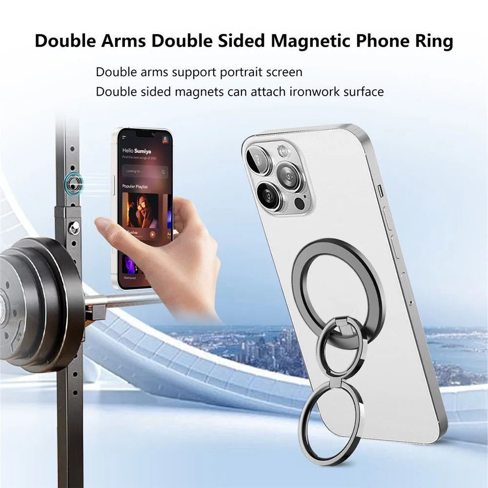 Double Ring Double Sided Magnetic Phone Ring Holder Ultra Strong Magnets 180° Flip Kickstand - Black - 2