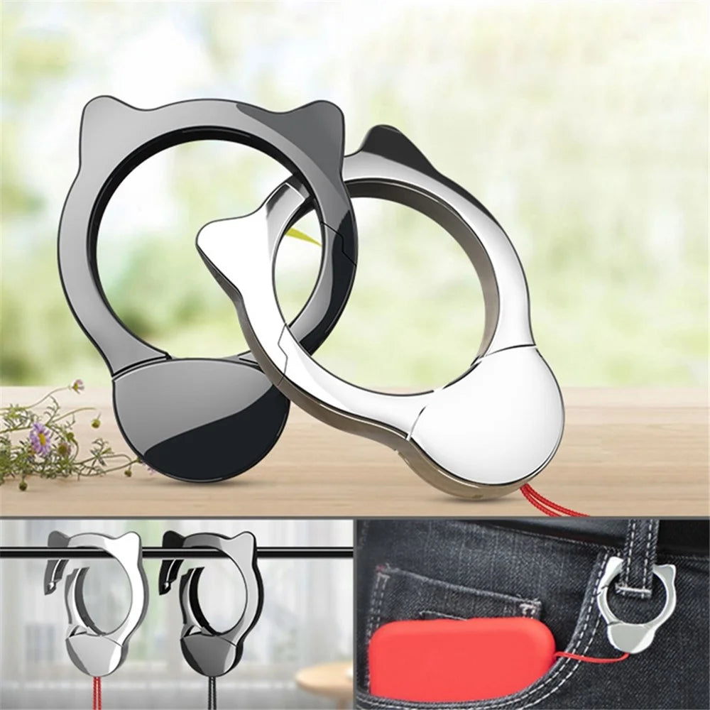 Cat Head Ring Metal Lobster Buckle Cellphone Anti-drop Anti-lost Lanyard Hand Rope - Black - 6
