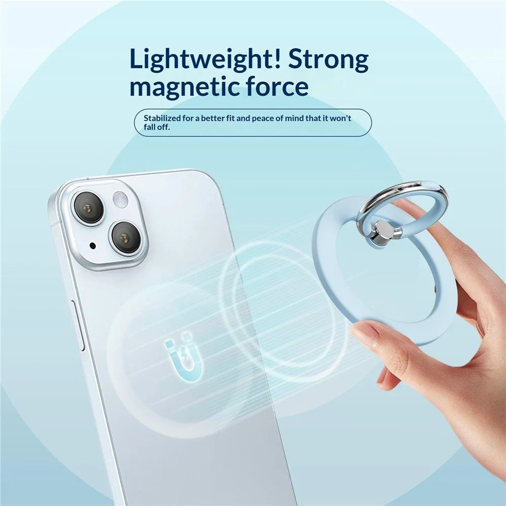 Silicone Feel Magnetic Phone Ring Stand 360° Rotation Foldable Finger Grip Holder Kickstand - Baby Blue - 2