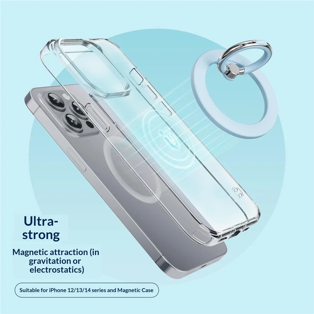 Silicone Feel Magnetic Phone Ring Stand 360° Rotation Foldable Finger Grip Holder Kickstand - Baby Blue - 3