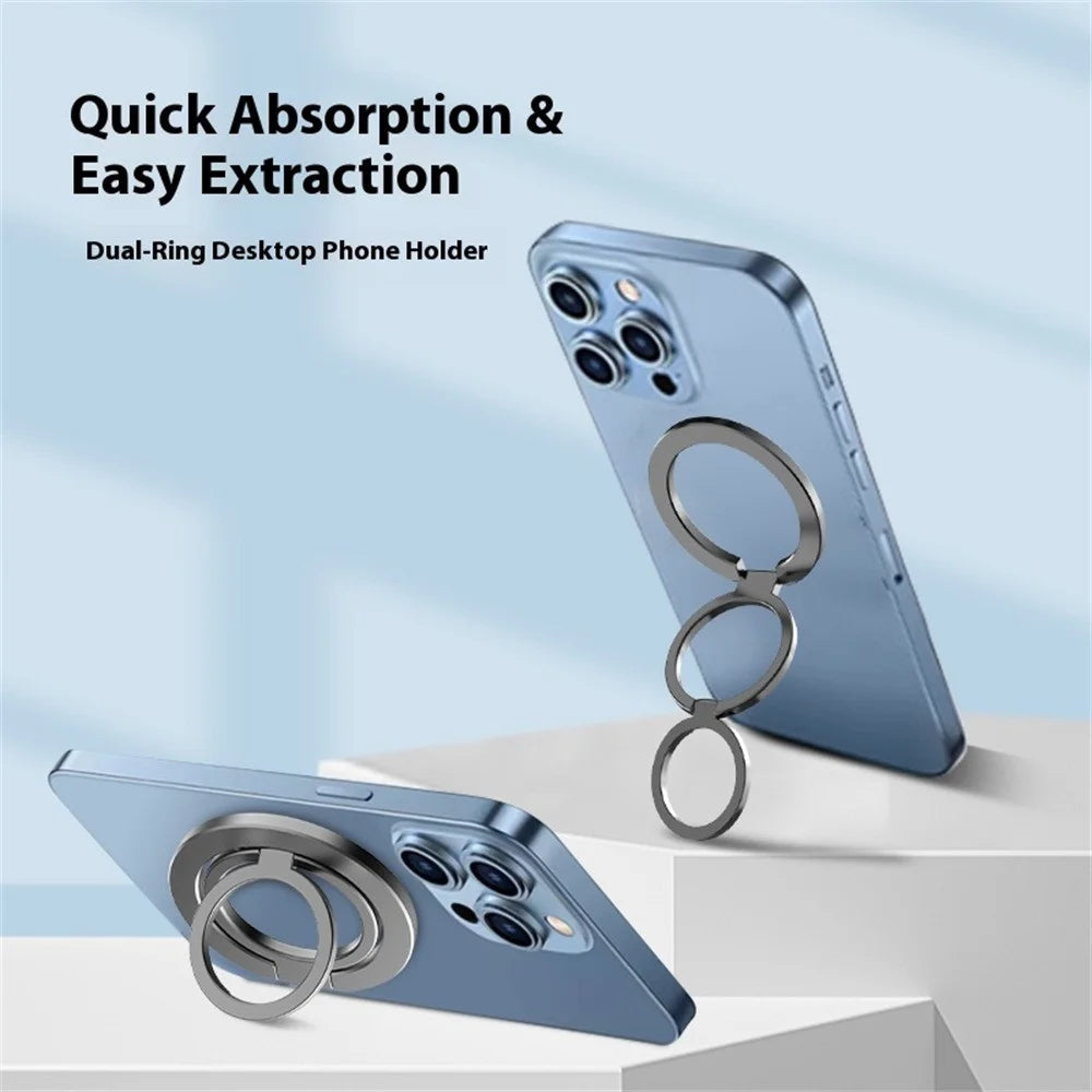 MP-38 Dual Ring Magnetic Phone Stand 125° Rotation Desktop Holder Double Sided Strong Magnet Phone Kickstand - Silver - 2