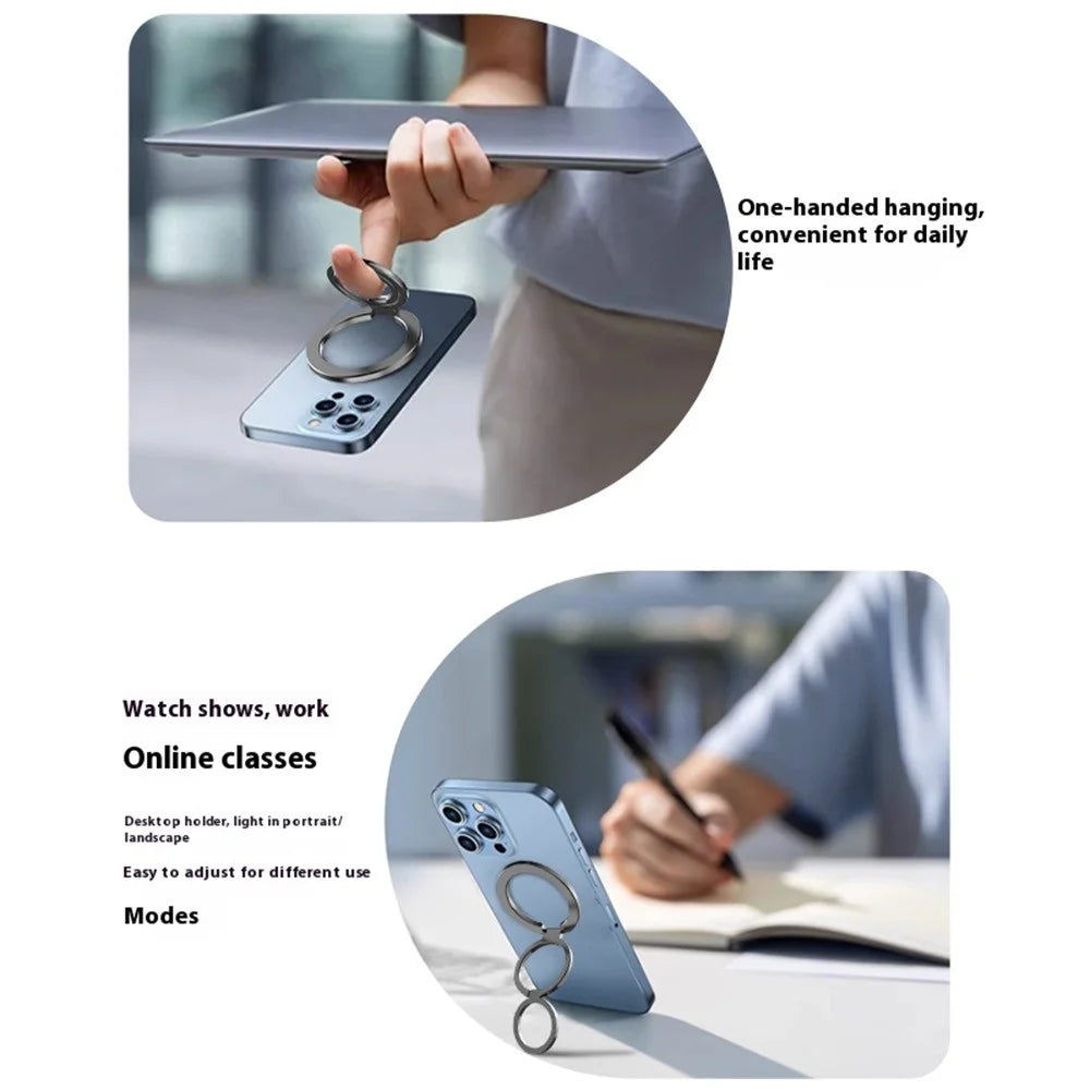 MP-38 Dual Ring Magnetic Phone Stand 125° Rotation Desktop Holder Double Sided Strong Magnet Phone Kickstand - Silver - 6