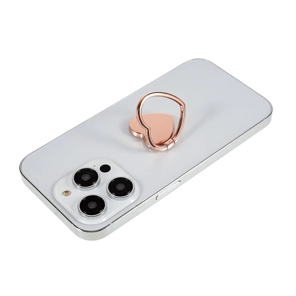Love Heart Shaped Cell Phone Ring Holder 360 Degree Rotation Finger Ring Kickstand Metal Phone Grip - Rose Gold - 2