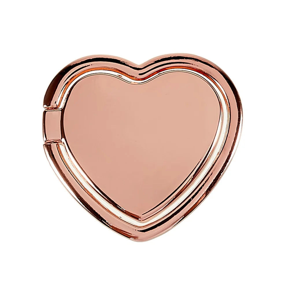 Love Heart Shaped Cell Phone Ring Holder 360 Degree Rotation Finger Ring Kickstand Metal Phone Grip - Rose Gold - 5