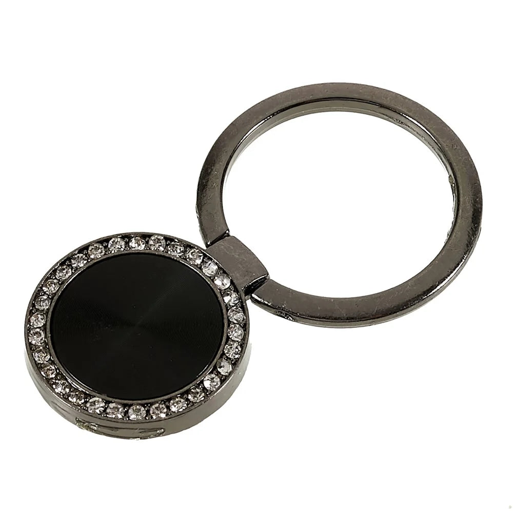Rhinestone Decor Phone Ring Kickstand Holder CD Veins Rotation Metal Finger Grip Adjustable Cellphone Stand - Black - 3