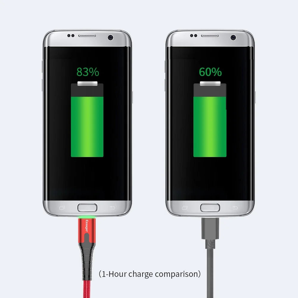 ESSAGER Micro USB to USB Nylon Braided Data Sync Charging Cord with LED Indicator 2m - Red - 3