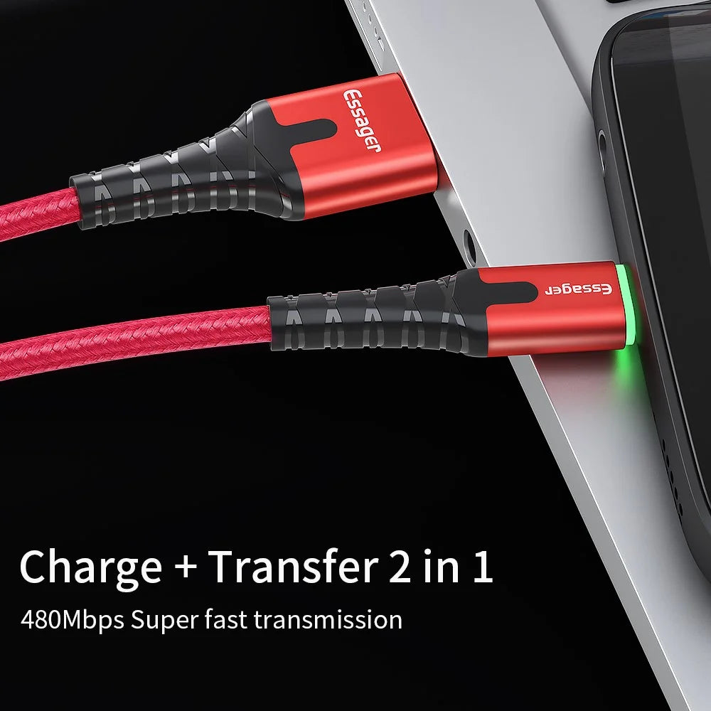ESSAGER Micro USB to USB Nylon Braided Data Sync Charging Cord with LED Indicator 1m - Red - 6