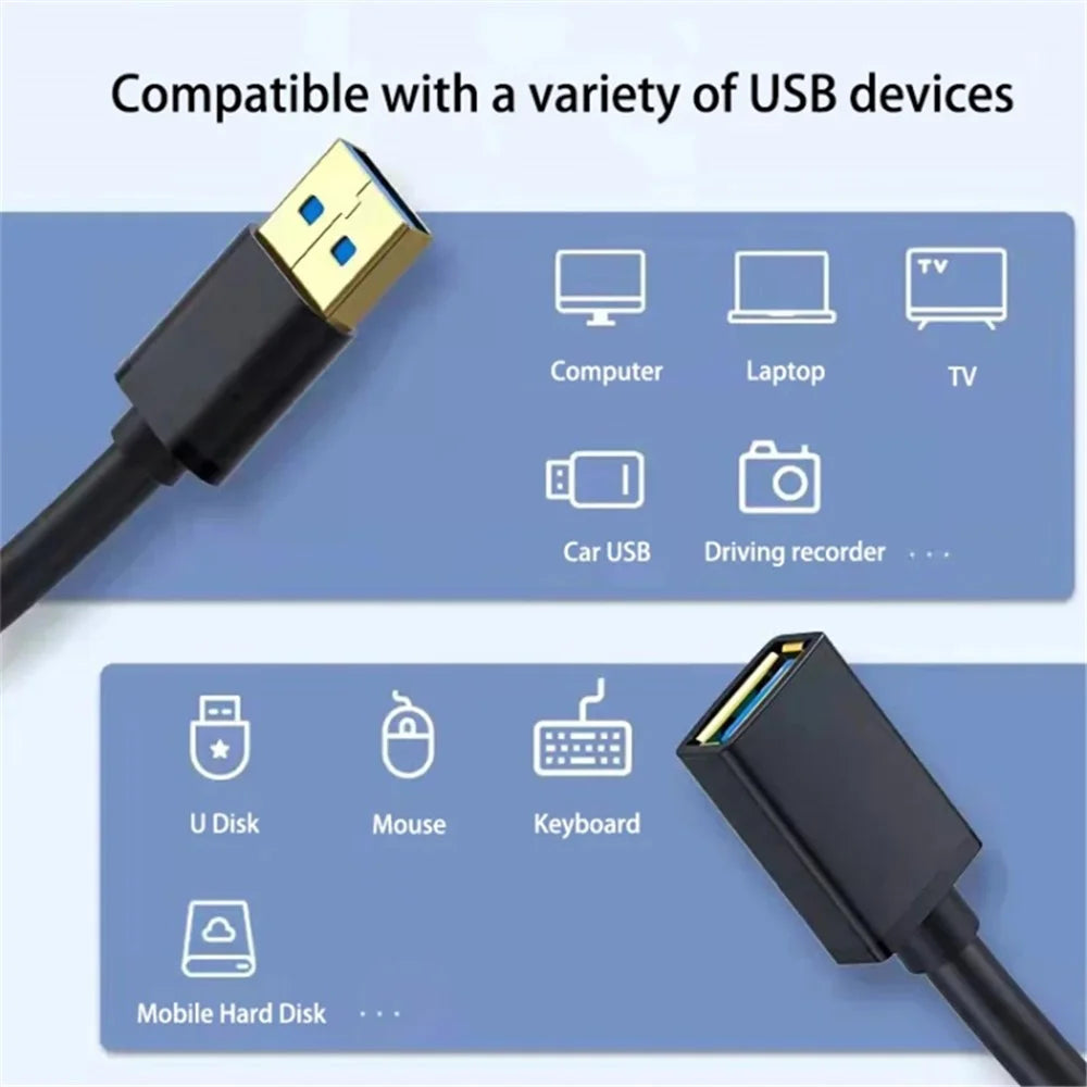 0.3m USB 3.0 Male to Female Extension Cord High Speed PVC Data Transfer Cable - 6