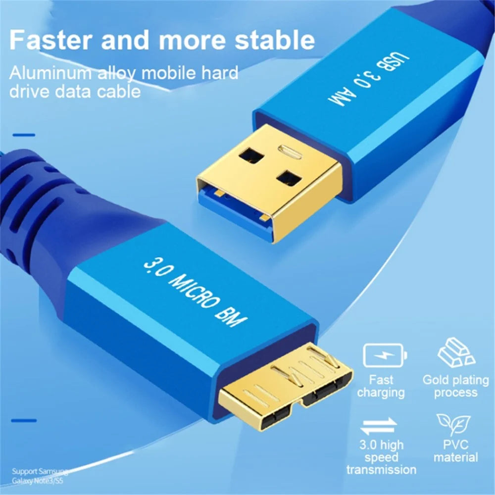 0.3m USB 3.0 Male to Micro USB 3.0 Male Braided Cable Data Transfer Charging Wire - 3