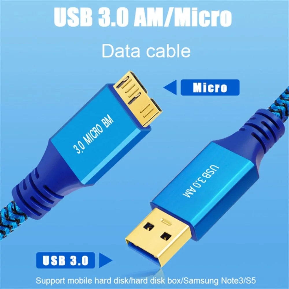 0.3m USB 3.0 Male to Micro USB 3.0 Male Braided Cable Data Transfer Charging Wire - 4