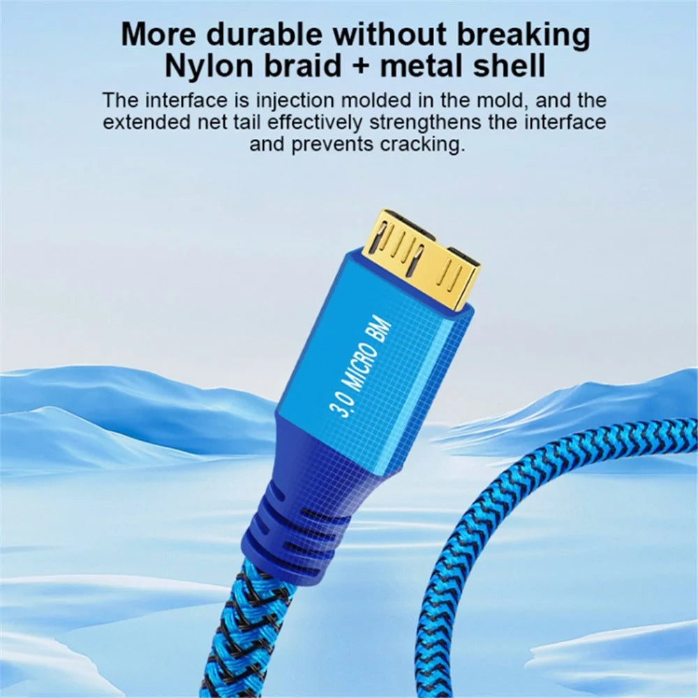 0.3m USB 3.0 Male to Micro USB 3.0 Male Braided Cable Data Transfer Charging Wire - 5