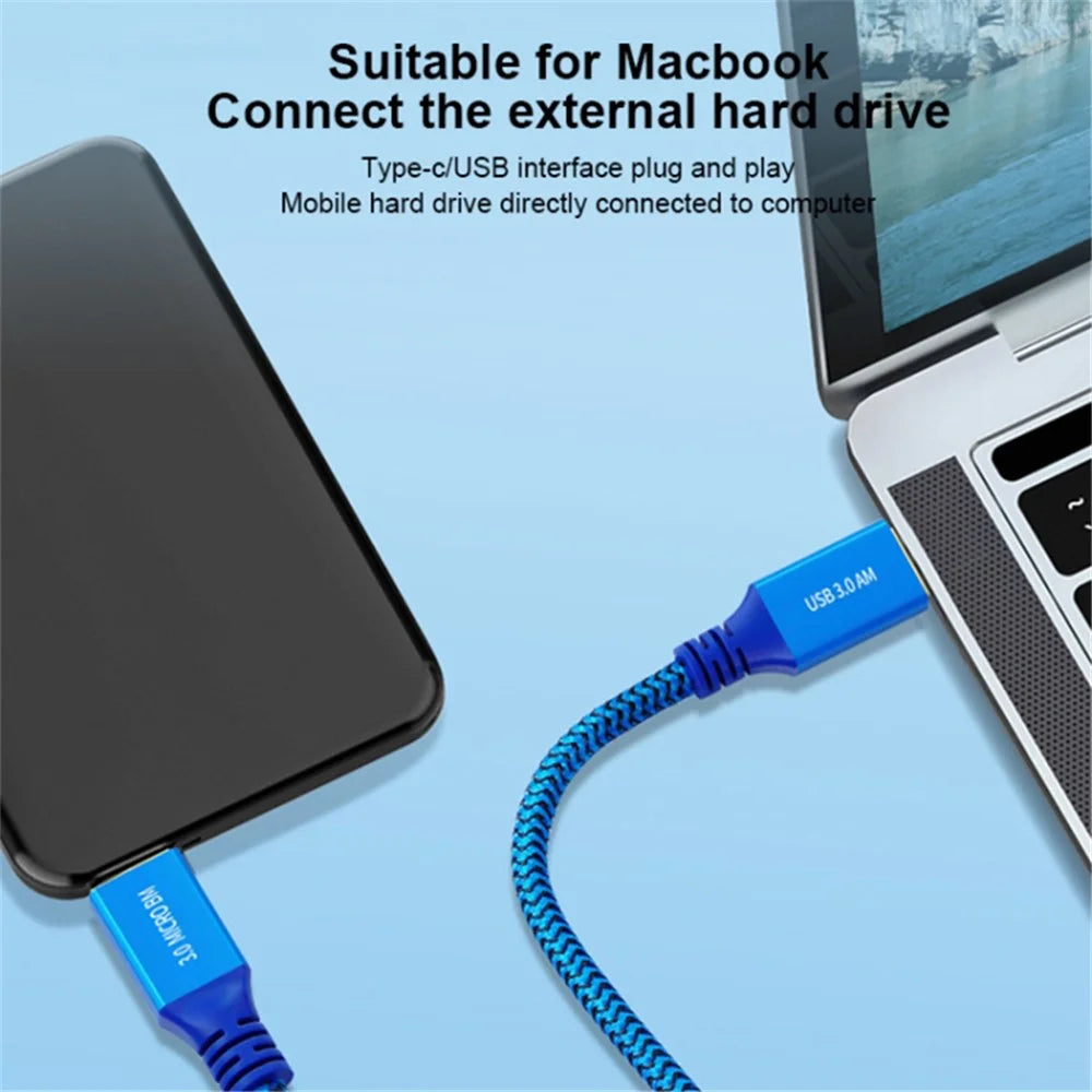 0.3m USB 3.0 Male to Micro USB 3.0 Male Braided Cable Data Transfer Charging Wire - 6