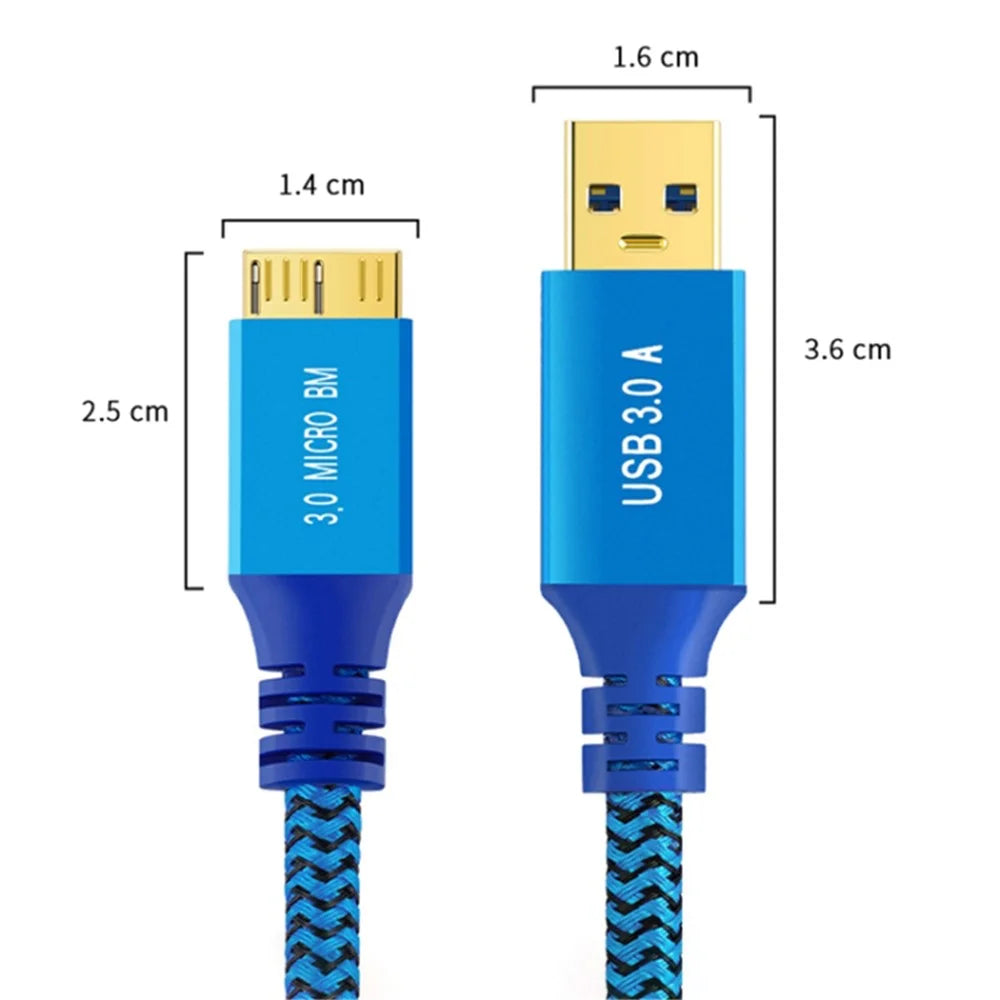 0.3m USB 3.0 Male to Micro USB 3.0 Male Braided Cable Data Transfer Charging Wire - 7
