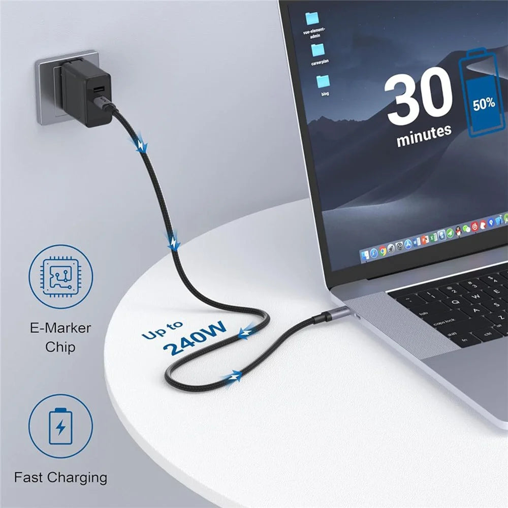 2m USB4 USB-C to USB-C Cable 240W Fast Charging 40Gbps Data Transfer 8K 60Hz Type-C Cord - 2