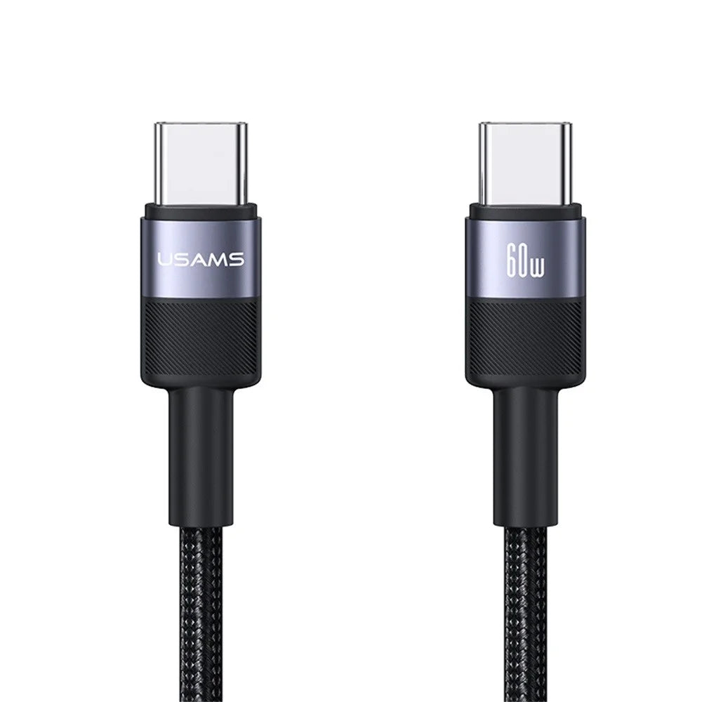 USAMS SJ724 SY Series 1.2m Type-C to Type-C Cable 60W Fast Charging Nylon Braided Data Cord - Tarnish - 1
