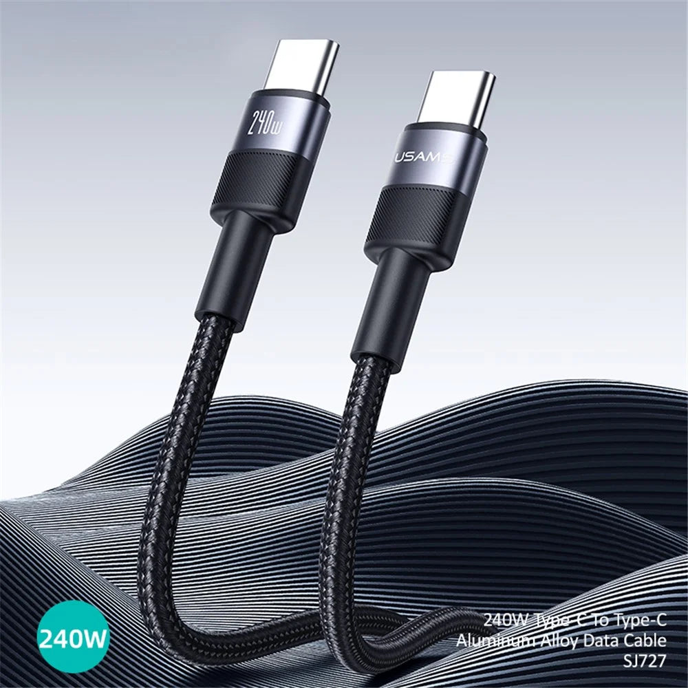 USAMS SJ727 SY Series 1.2m 240W Type-C to Type-C Cable Nylon Braided Fast Charging Cord - Tarnish - 2