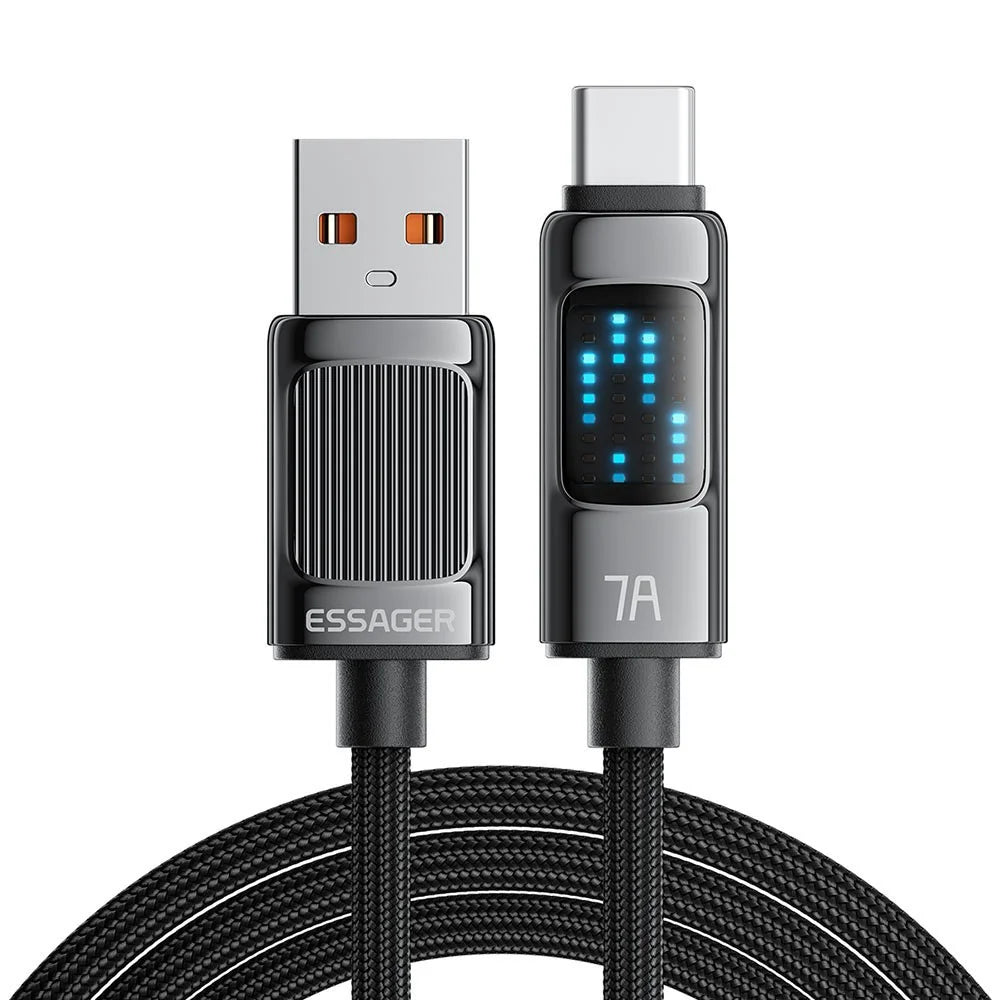 ESSAGER Dazzling Light Effect 1m USB-A to Type-C 7A Data Cable Phone Tablet Fast Charging Cord - 1