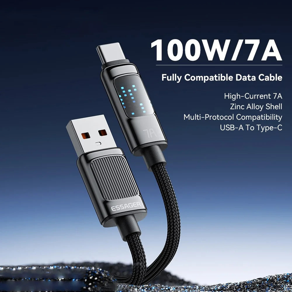 ESSAGER Dazzling Light Effect 1m USB-A to Type-C 7A Data Cable Phone Tablet Fast Charging Cord - 2