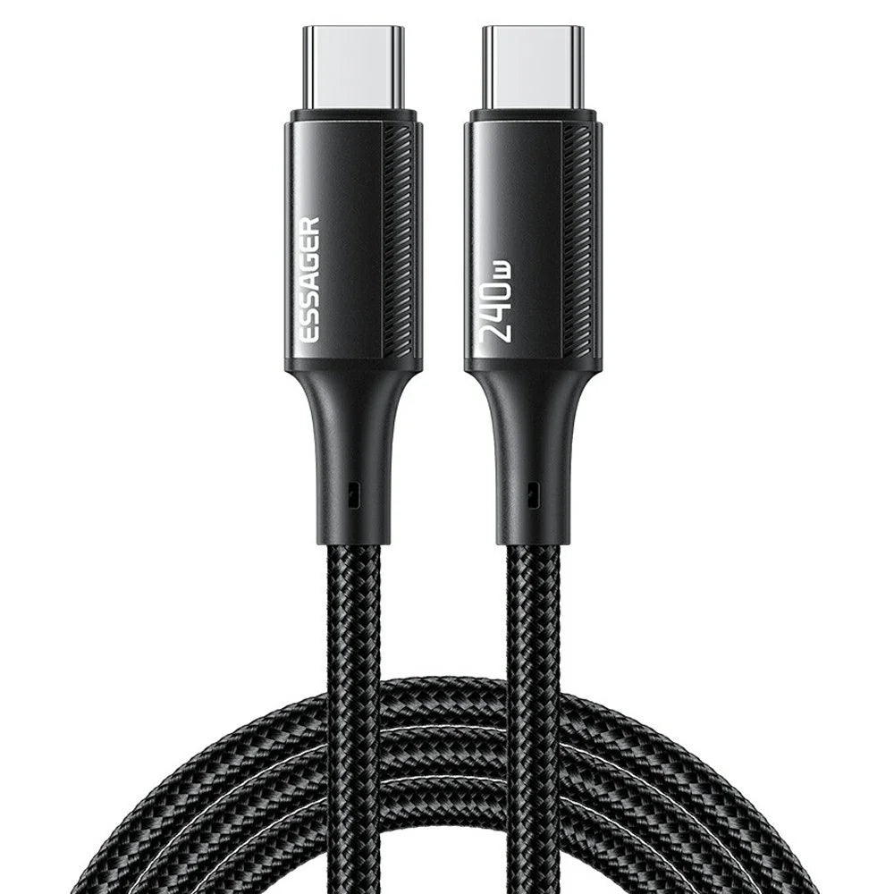 ESSAGER 1m Type-C to Type-C PD 240W Fast Charging Cord Braided Data Cable - Black - 1