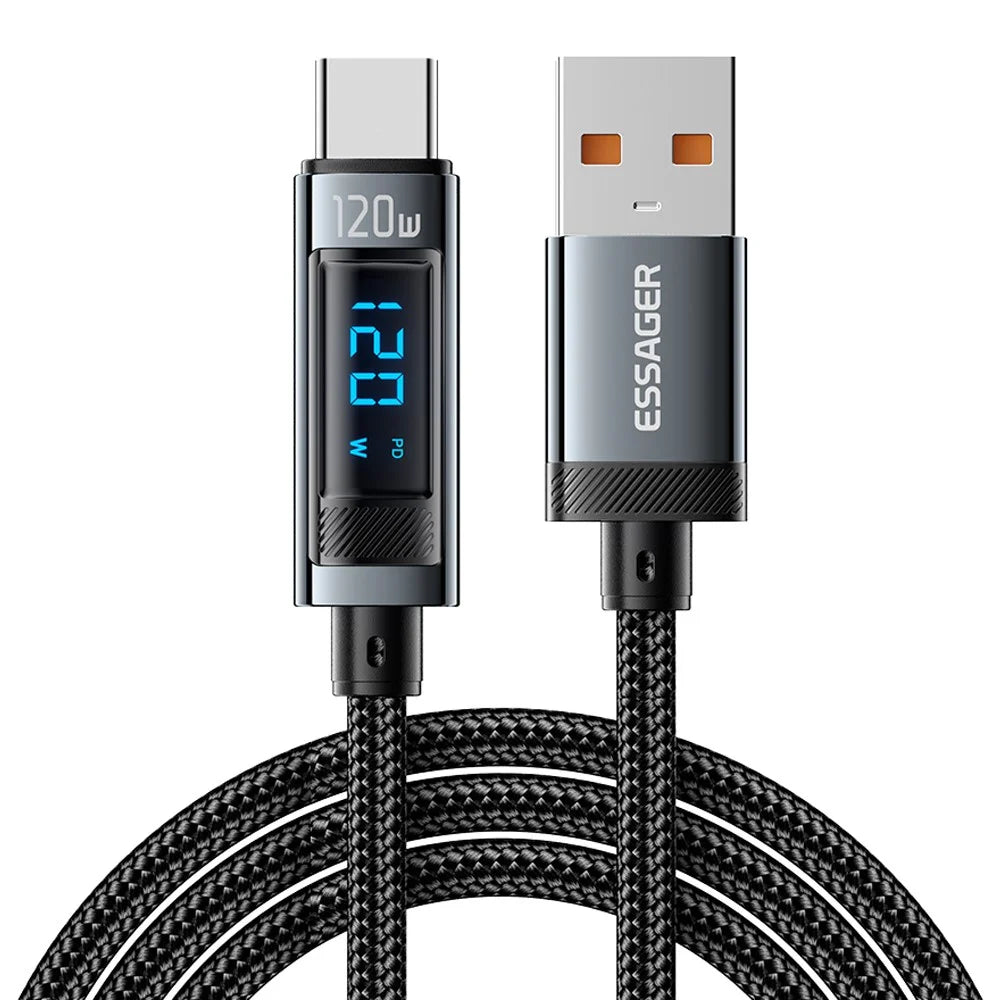 ESSAGER EXC120-HC0G-P 1m USB-A to Type-C for Xiaomi Fast Charging Cable 120W Digital Display Data Cord - 1
