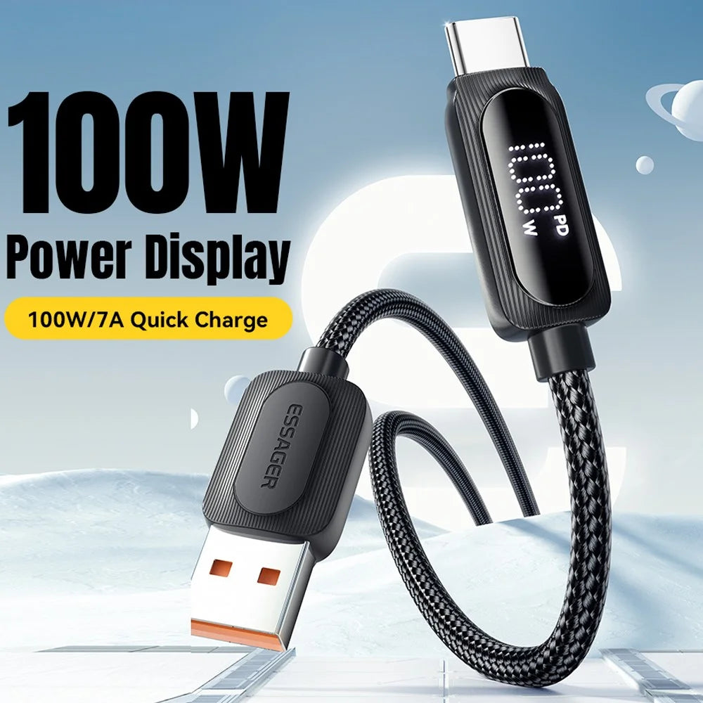 ESSAGER 1m USB-A to Type-C 7A Fully Compatible Data Cable Digital Display Phone Fast Charging Cord - 2