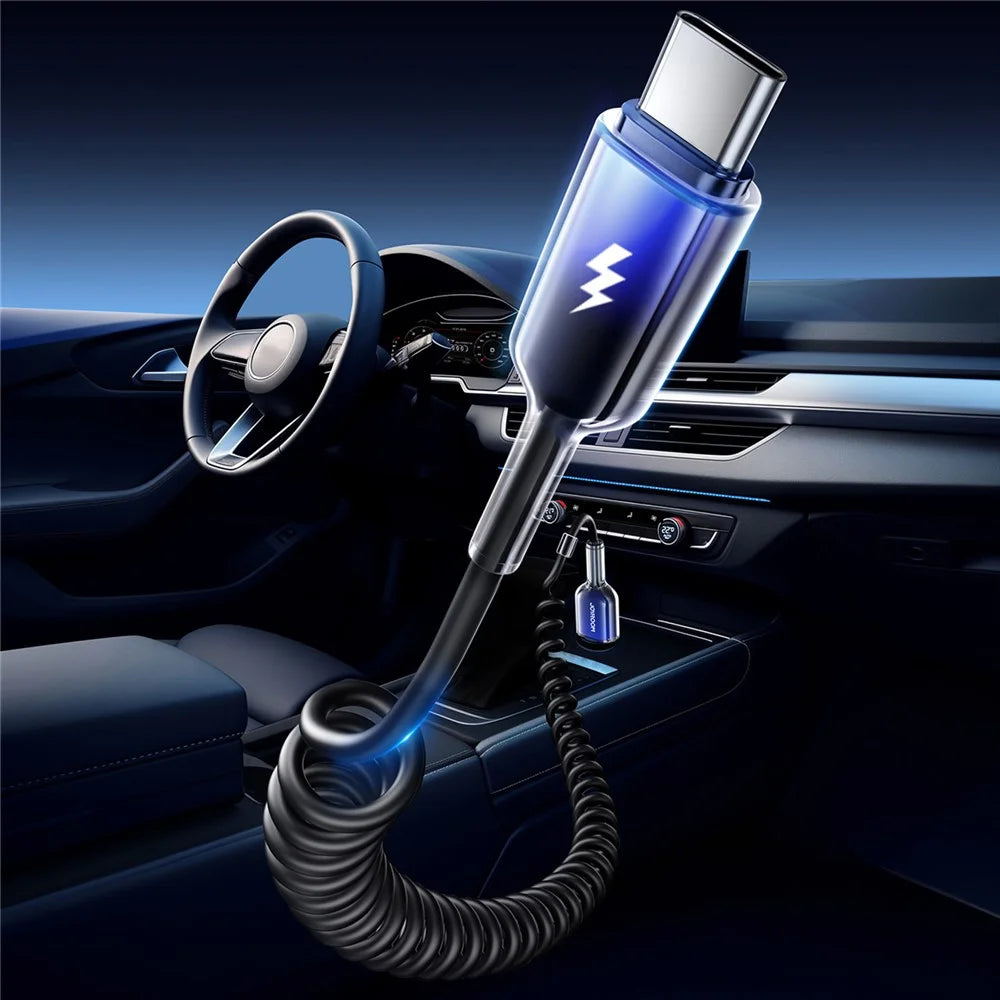 JOYROOM S-A43 1.5m USB-A to Type-C 3A Fast Charging Coiled Cable Data Transmission Cord for iPhone 16-15 Series - Black - 2