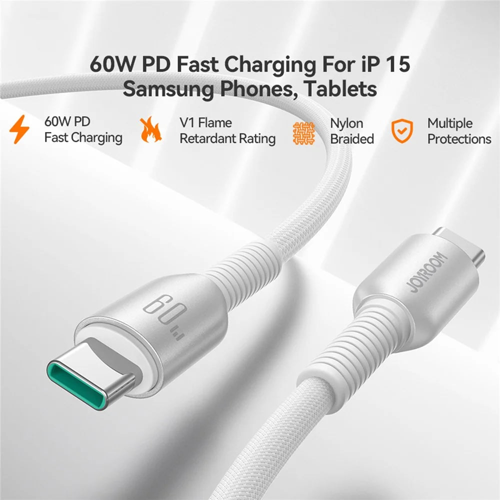 JOYROOM S-A51 1.2m Type-C to Type-C 60W Fast Charging Cable Braided Data Cord for iPhone 16-15 Series - 2