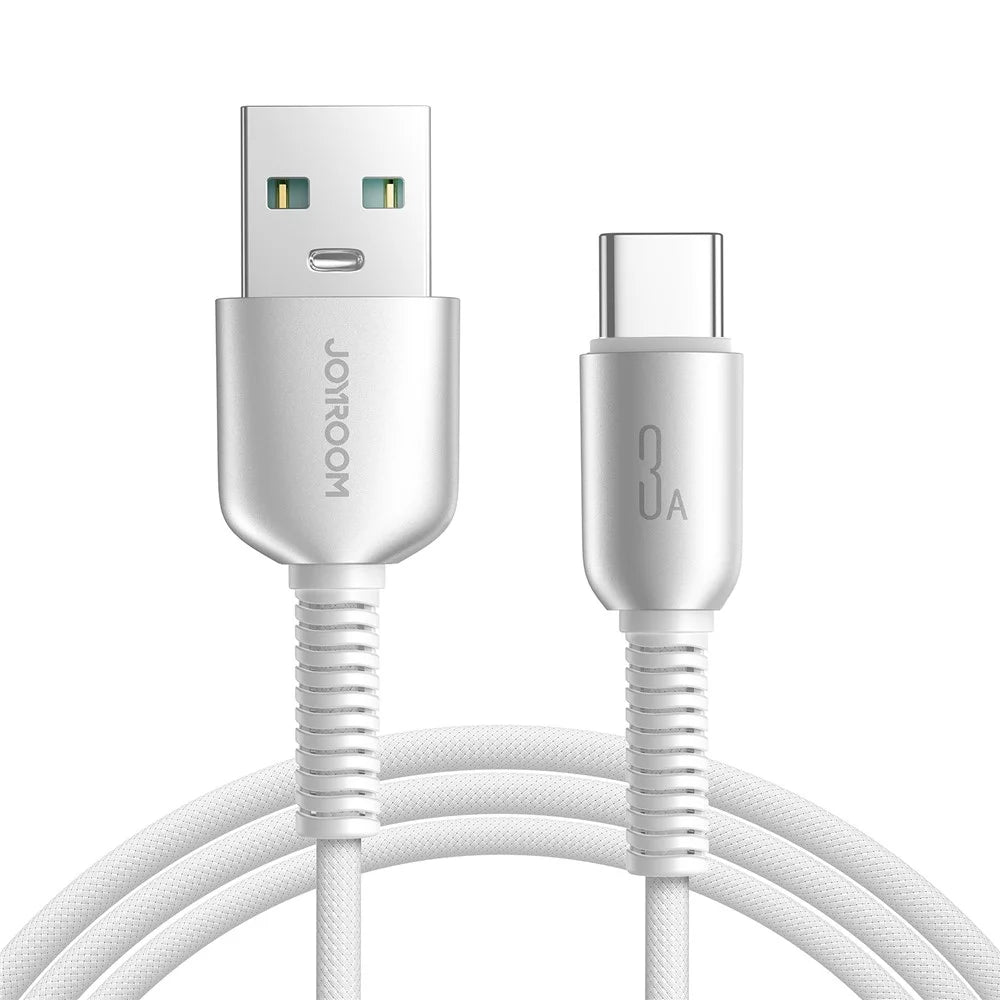JOYROOM S-A51 1.2m USB-A to Type-C 3A Fast Charging Cable Braided Data Cord for iPhone 16-15 Series - Light Grey - 1