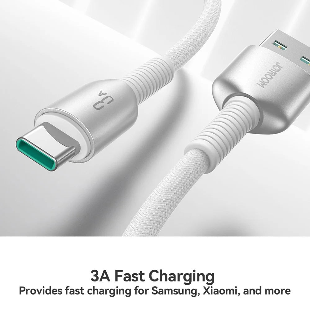 JOYROOM S-A51 1.2m USB-A to Type-C 3A Fast Charging Cable Braided Data Cord for iPhone 16-15 Series - Light Grey - 2