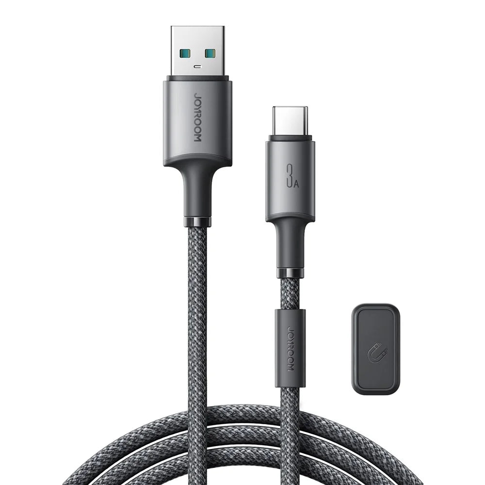 JOYROOM S-A50 1.2m USB-A to Type-C 3A Fast Charging Data Cable with Magnetic Cable Holder for iPhone 16-15 Series - Dark Grey - 1
