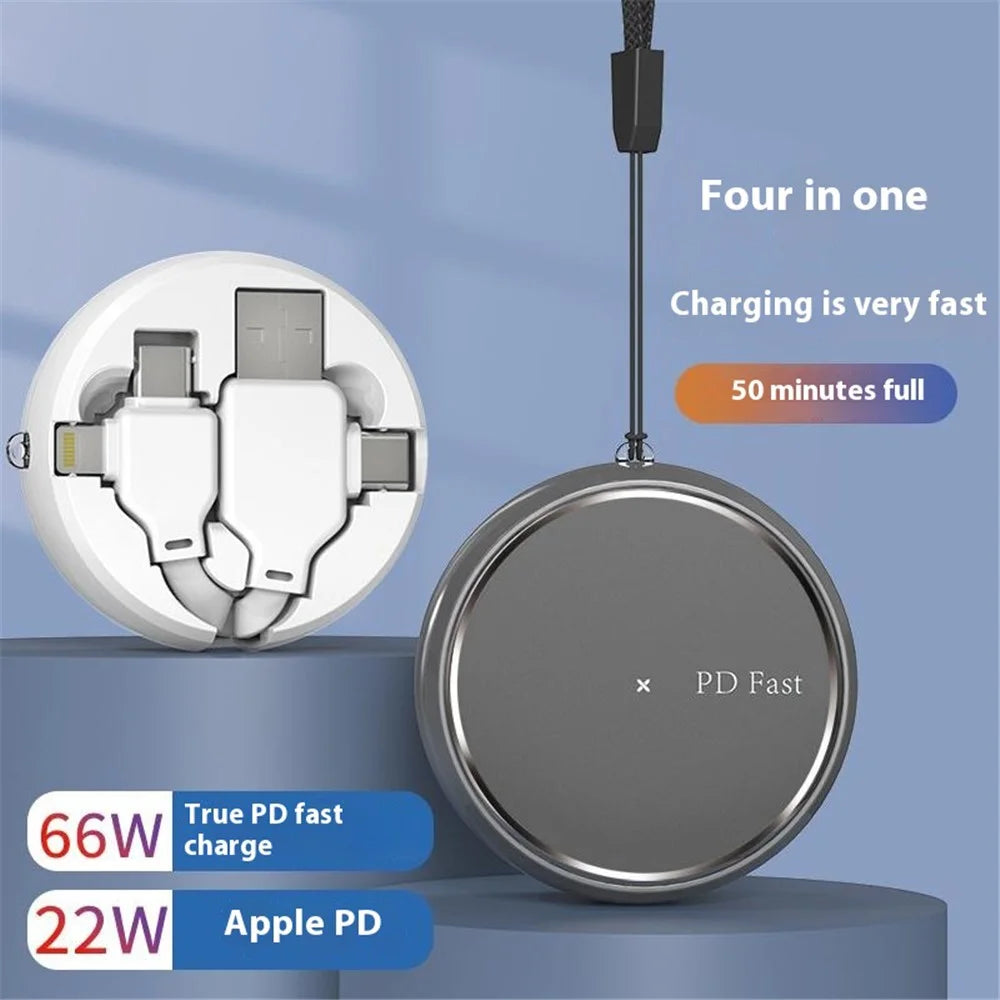 Retractable USB to Multi-Port Charging Cable 65W Fast Charger Cord with 8-Pin / Type-C / Micro USB - Grey - 2