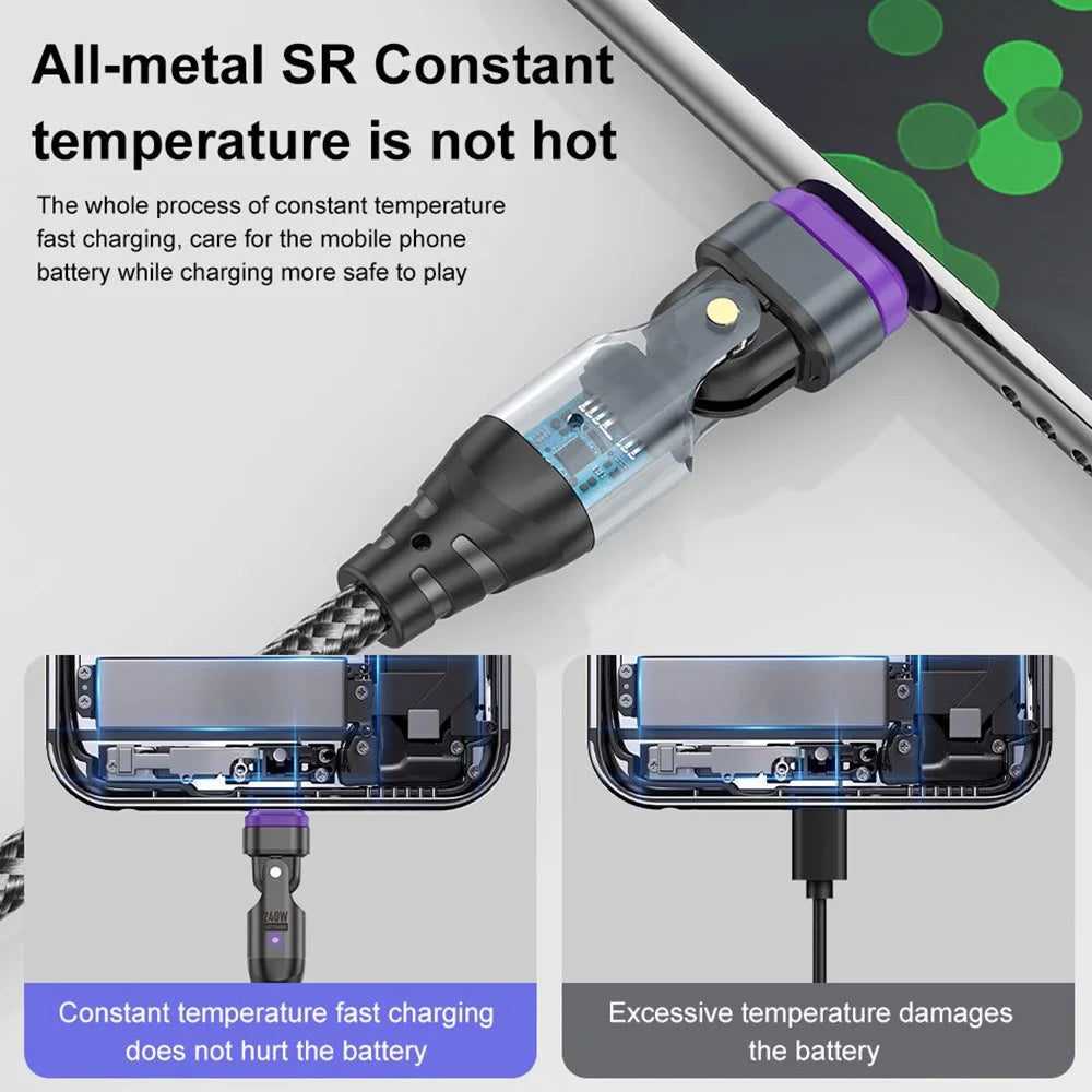 USLION US0203 1.8m 180-Degree Rotatable Connector 240W Data Cable Magnetic Charging Cable - USB-C To USB-C - 4