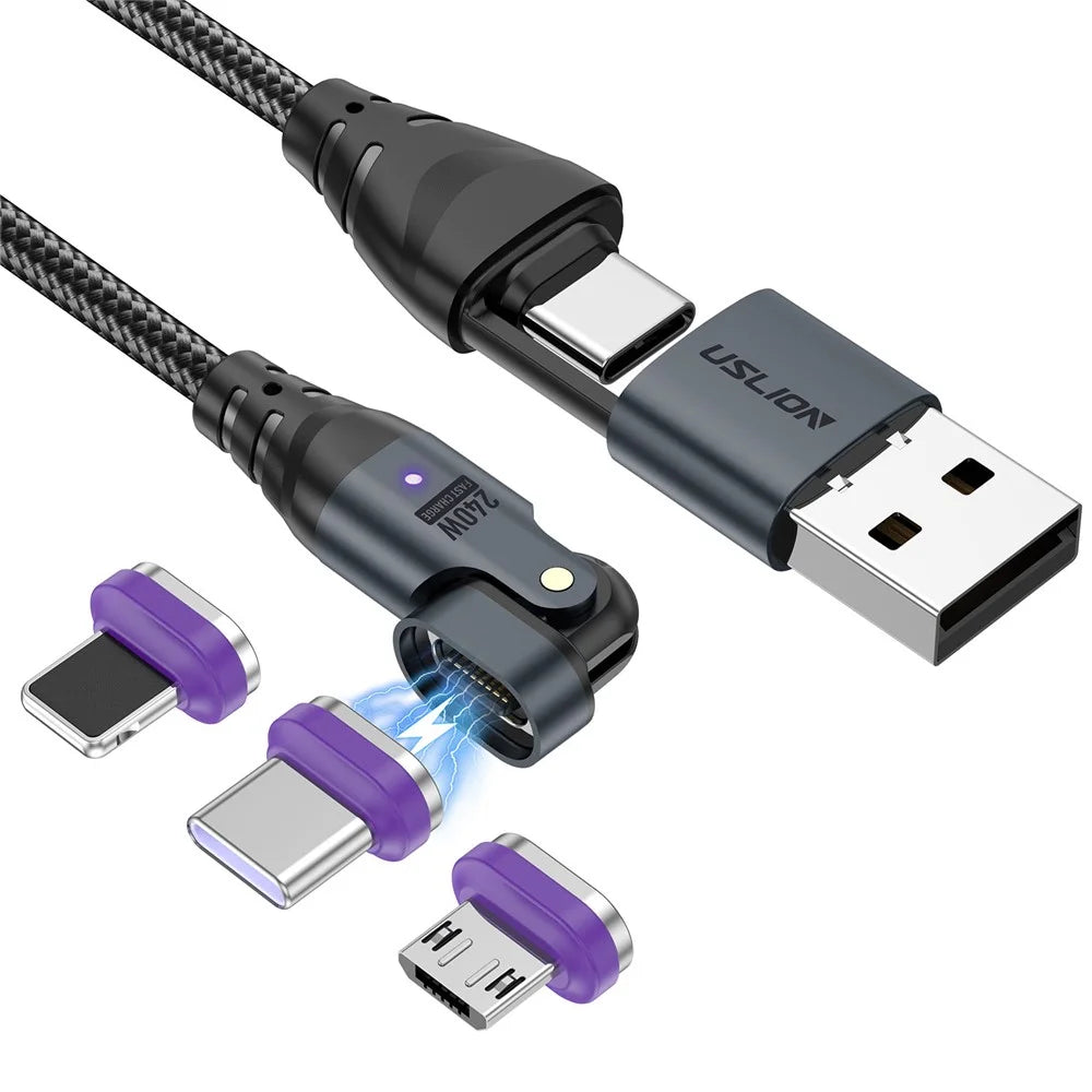 USLION US0204 1.8m USB / Type-C to Type-C / Micro / iP Cable Rotatable 240W Magnetic Charging Cable - 1