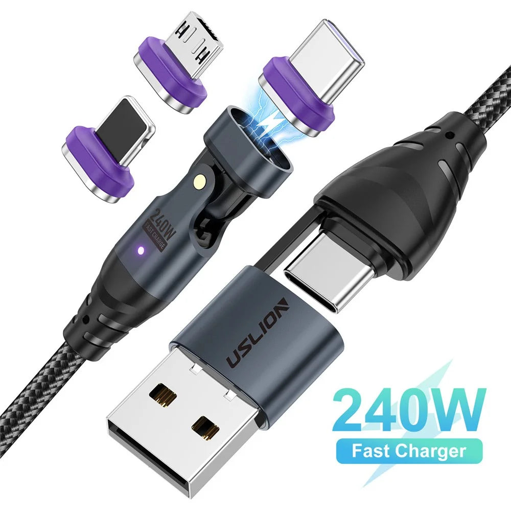 USLION US0204 1.8m USB / Type-C to Type-C / Micro / iP Cable Rotatable 240W Magnetic Charging Cable - 2