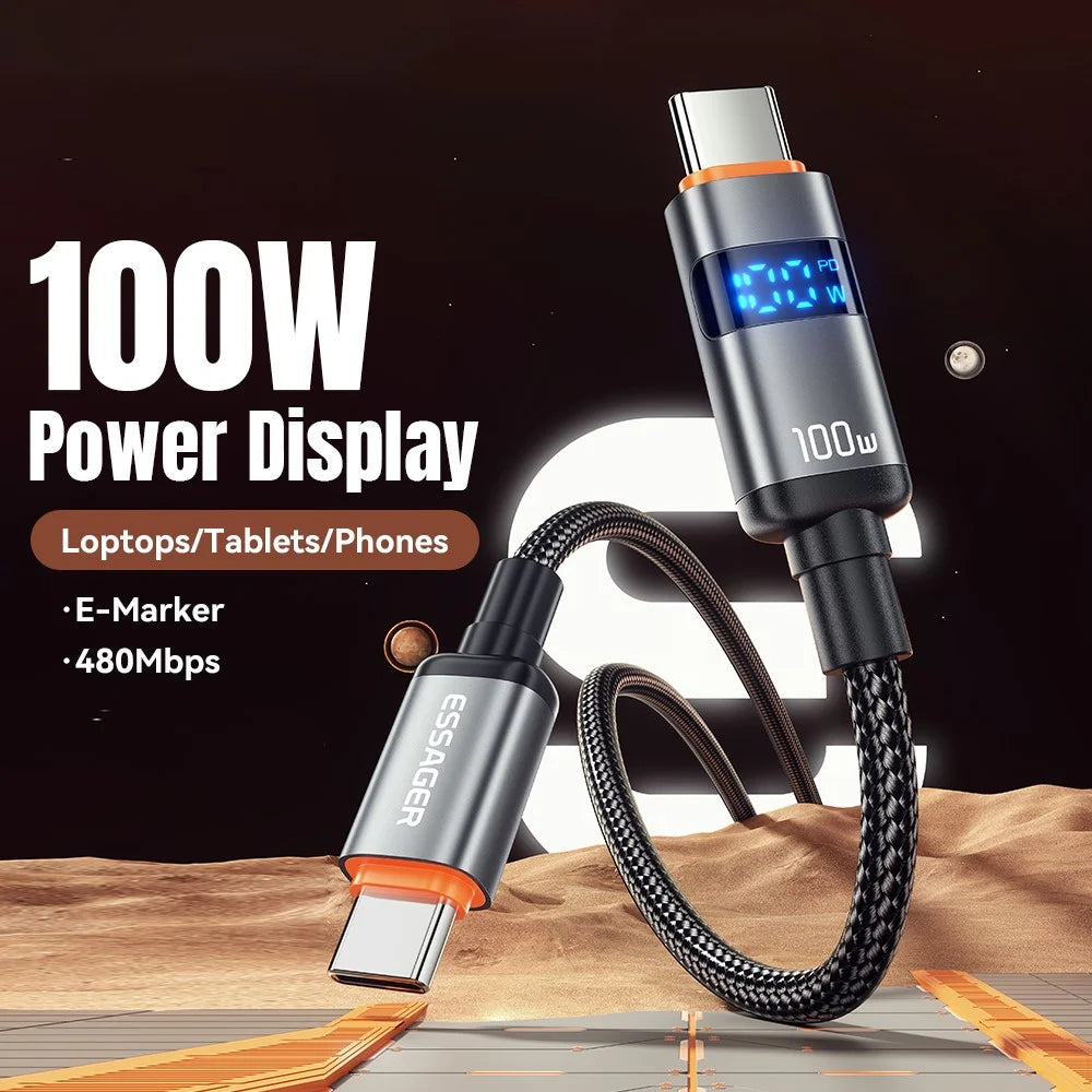 ESSAGER ES-X61 2m Type-C to Type-C Cable 100W Digital Display Phone Tablet Laptop Fast Charging Data Cord - 2