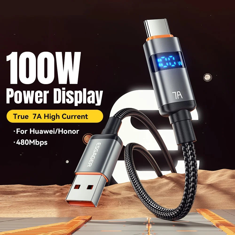 ESSAGER ES-X61 2m USB to Type-C Cable 7A Digital Display Phone Fast Charging Data Cord - 2