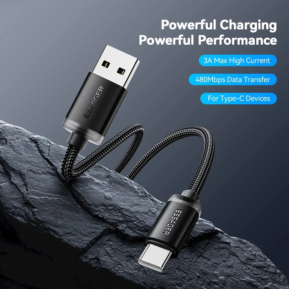 ESSAGER ES-X60 1m USB to Type-C Phone Charging Cable 3A Braided Data Cable - 2