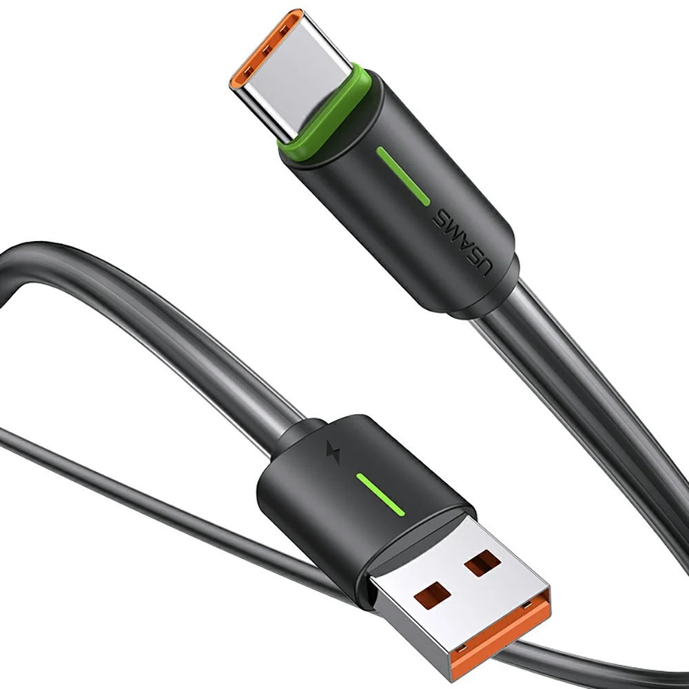 USAMS SJ732 1m USB to Type-C Charging Cable 3A Bicolor PVC Data Sync Cord - Black - 1