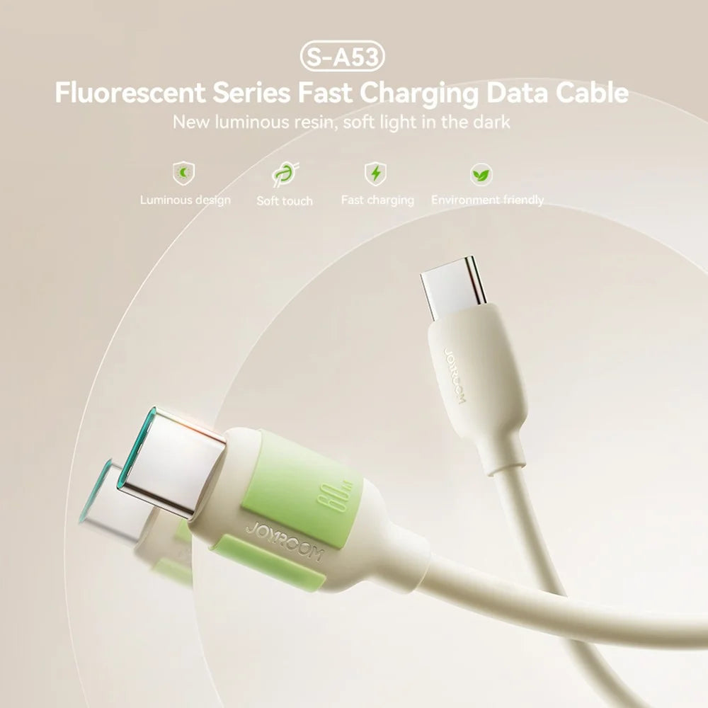 JOYROOM S-A53 2m Type-C to Type-C 60W Fast Charging Cable Liquid Silicone Fluorescent Data Cord - 2
