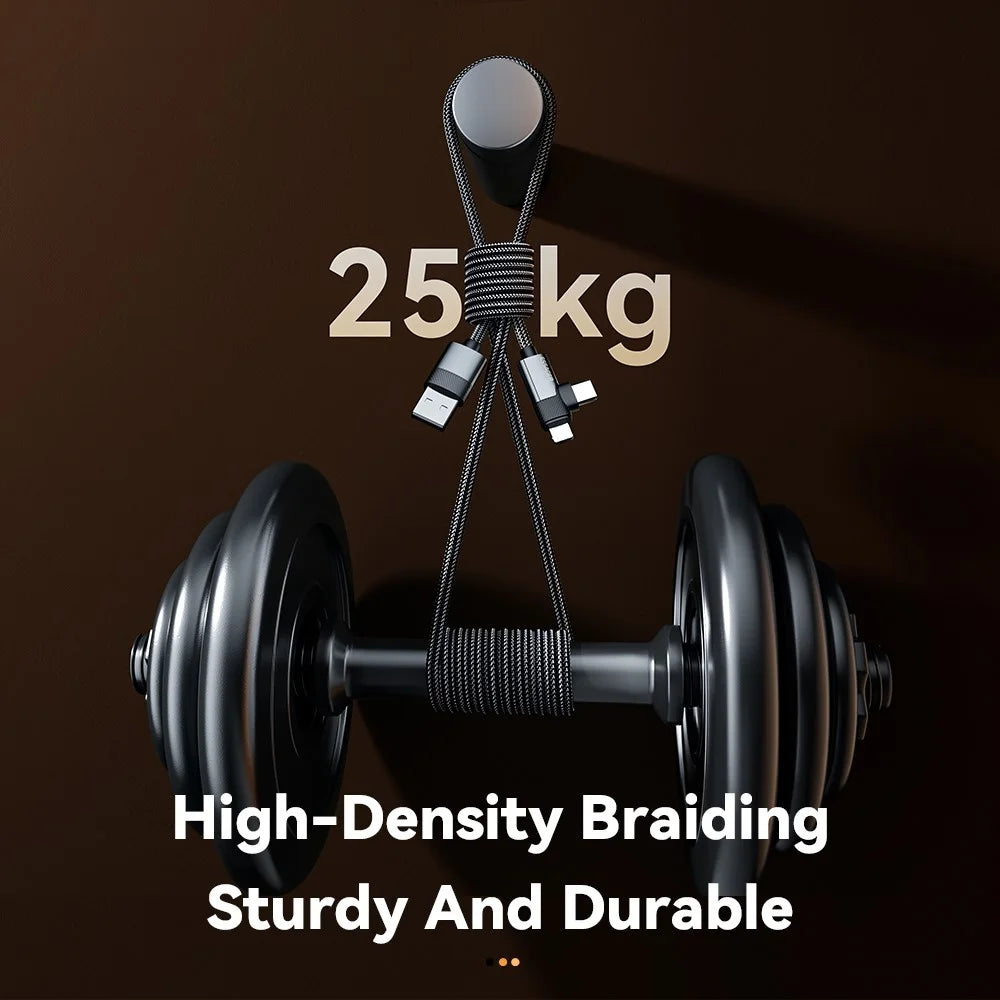 ESSAGER 1m USB-A to iP + Type-C 90 Degree Right Angle 3A Fast Charging Data Cable - 5