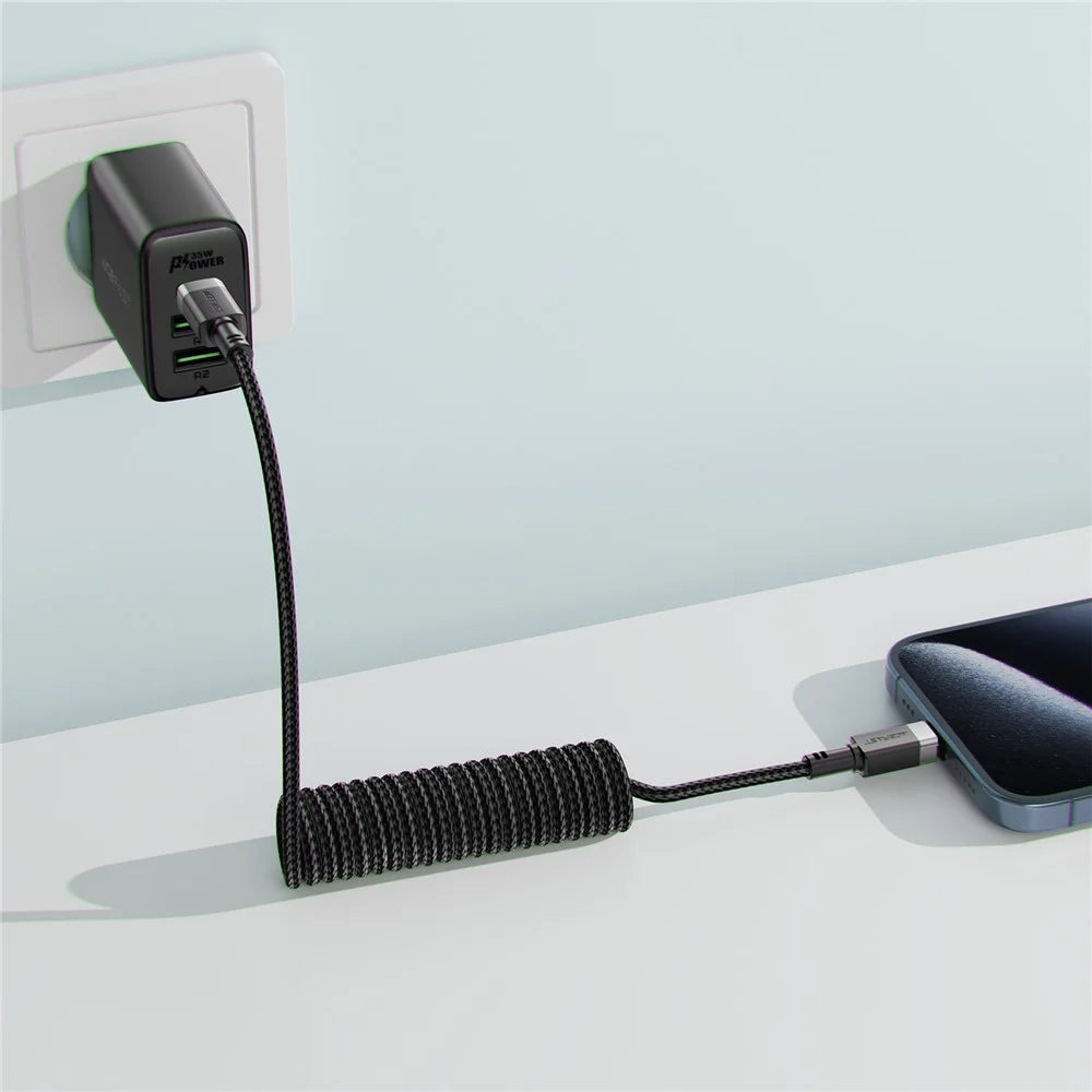 ACEFAST C14-04 1.2m USB-A to USB-C Spring Coiled Braided Data Cable 3A Fast Charging - 2