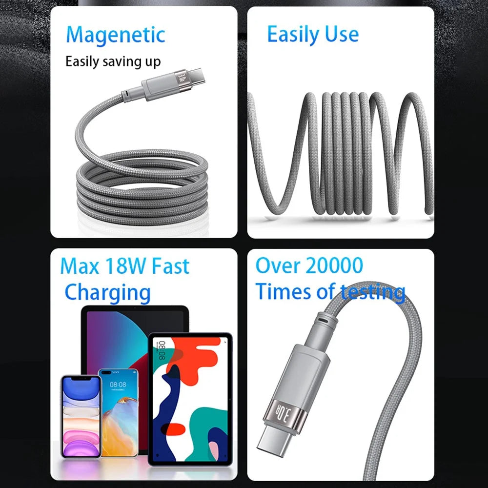 YESIDO CA173 USB to Type-C Magnetic Cable Braided Data Sync Charging Cord - 2