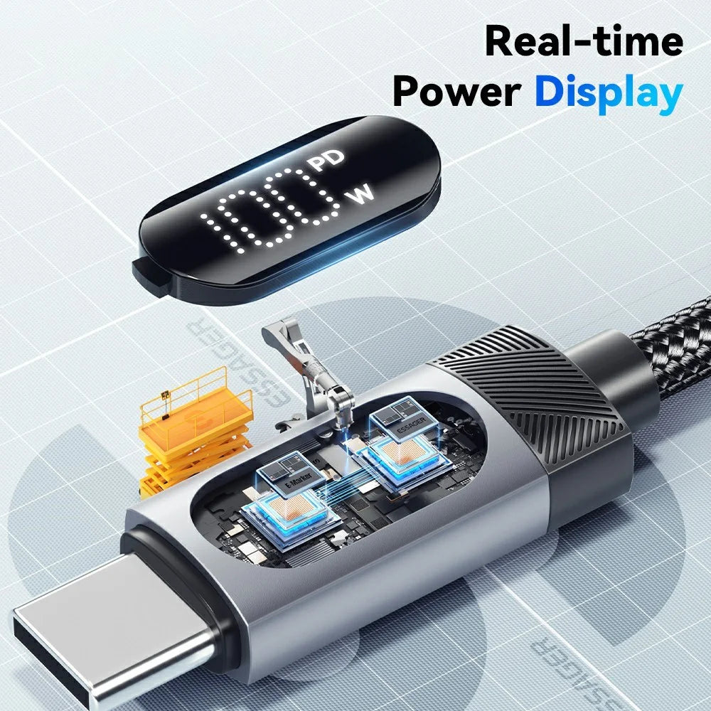 ESSAGER 1m USB C to USB C Cable 100W Digital Display Fast Charging Data Sync Cord - 5