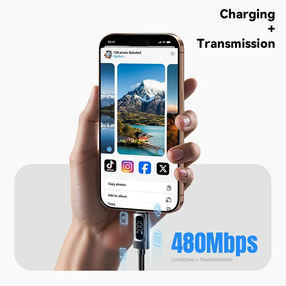 ESSAGER 2m USB C to USB C Cable 100W Digital Display Fast Charging Data Sync Cord - 7
