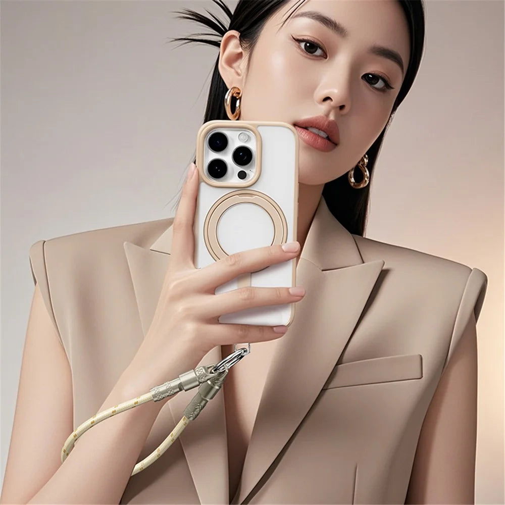 ROCK 30cm Phone Lanyard Type-C to Type-C Cable 60W Fast Charging Zinc Alloy Data Cord - Beige - 2
