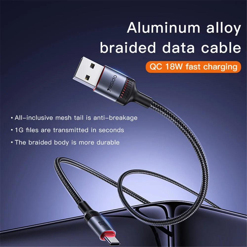 YESIDO CA130C 2m USB to Type C 18W Fast Charging Cable Aluminum Alloy Shell Data Cord - 2
