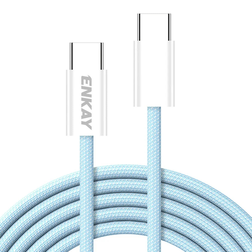 ENKAY 1m 60W Type-C to Type-C Fast Charging Cable Braided Phone Data Cord - Blue - 1