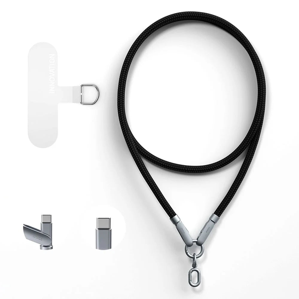 XUNDD XDDC-029 1.2m Crossbody Phone Lanyard 240W Charging Cable Type-C to Type-C Braided Cord - Black - 1