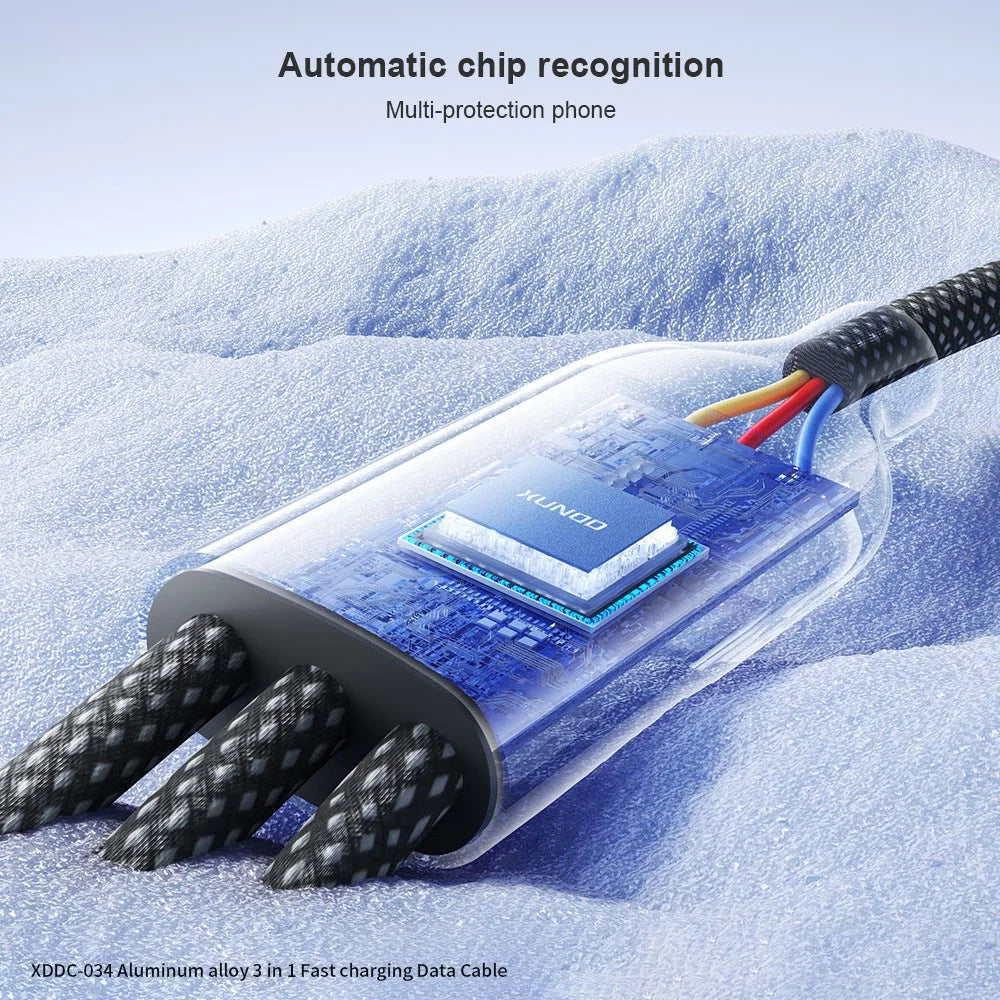 XUNDD XDDC-034 1.2m 3 in 1 Charging Data Cable Fast Charging Cord with Type-C, Micro USB and iP Port - 2